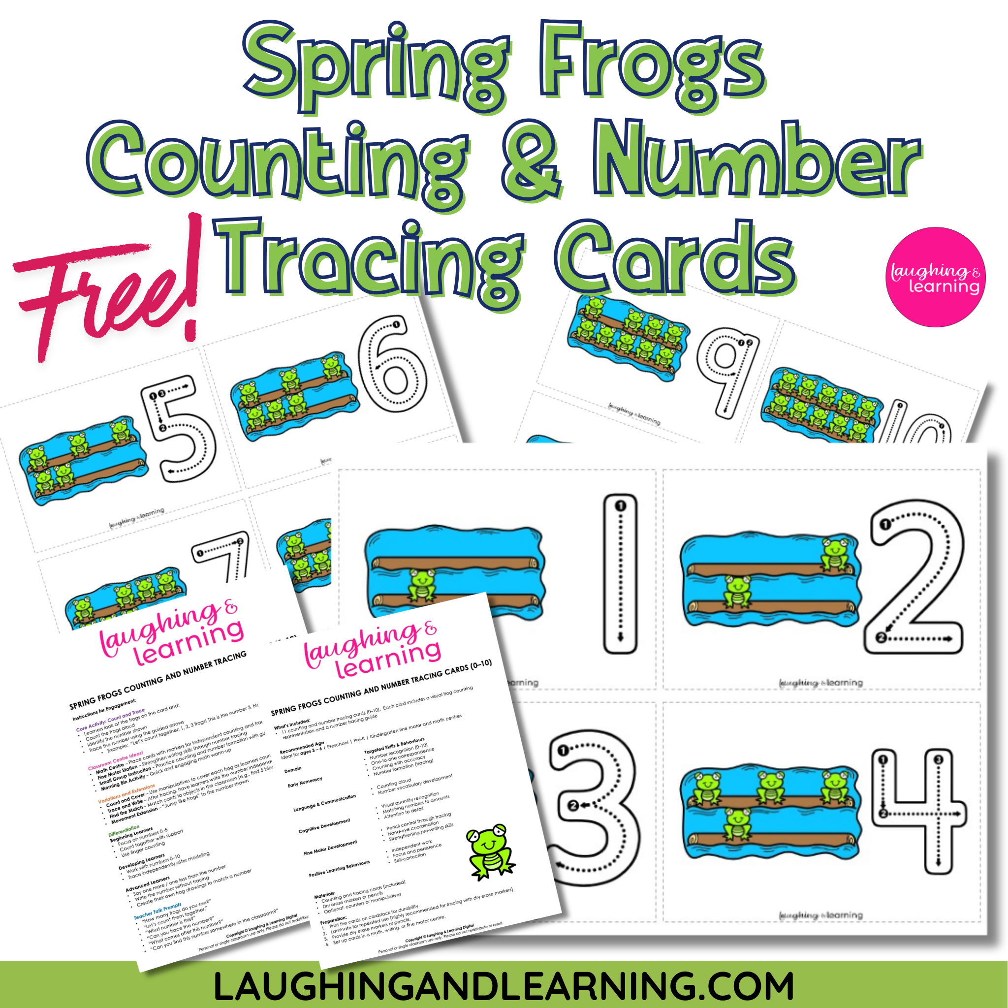 Spring Frogs Counting & Number Tracing Cards – Free Printable!
