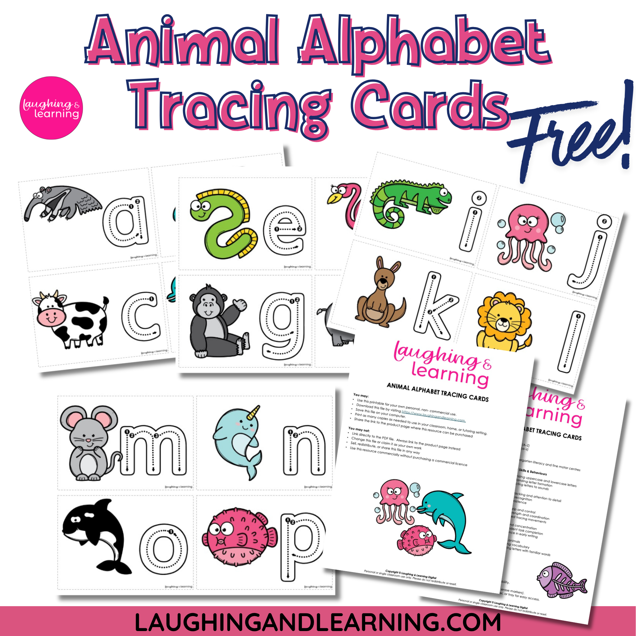 A to Z animal tracing cards helping preschool children practice letter formation and recognition