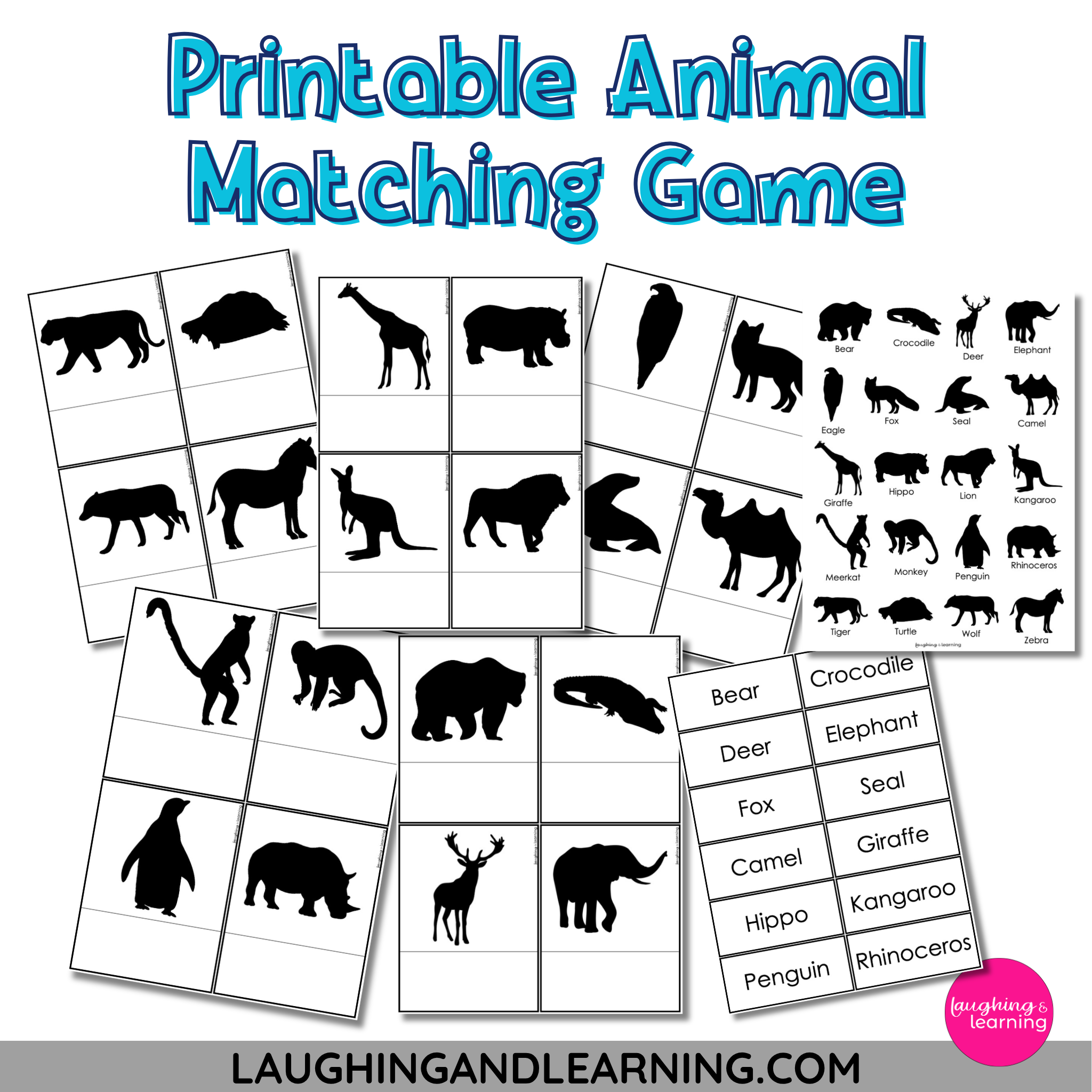 Hands-on preschool shadow matching game using animal silhouettes and word cards for early reading practice