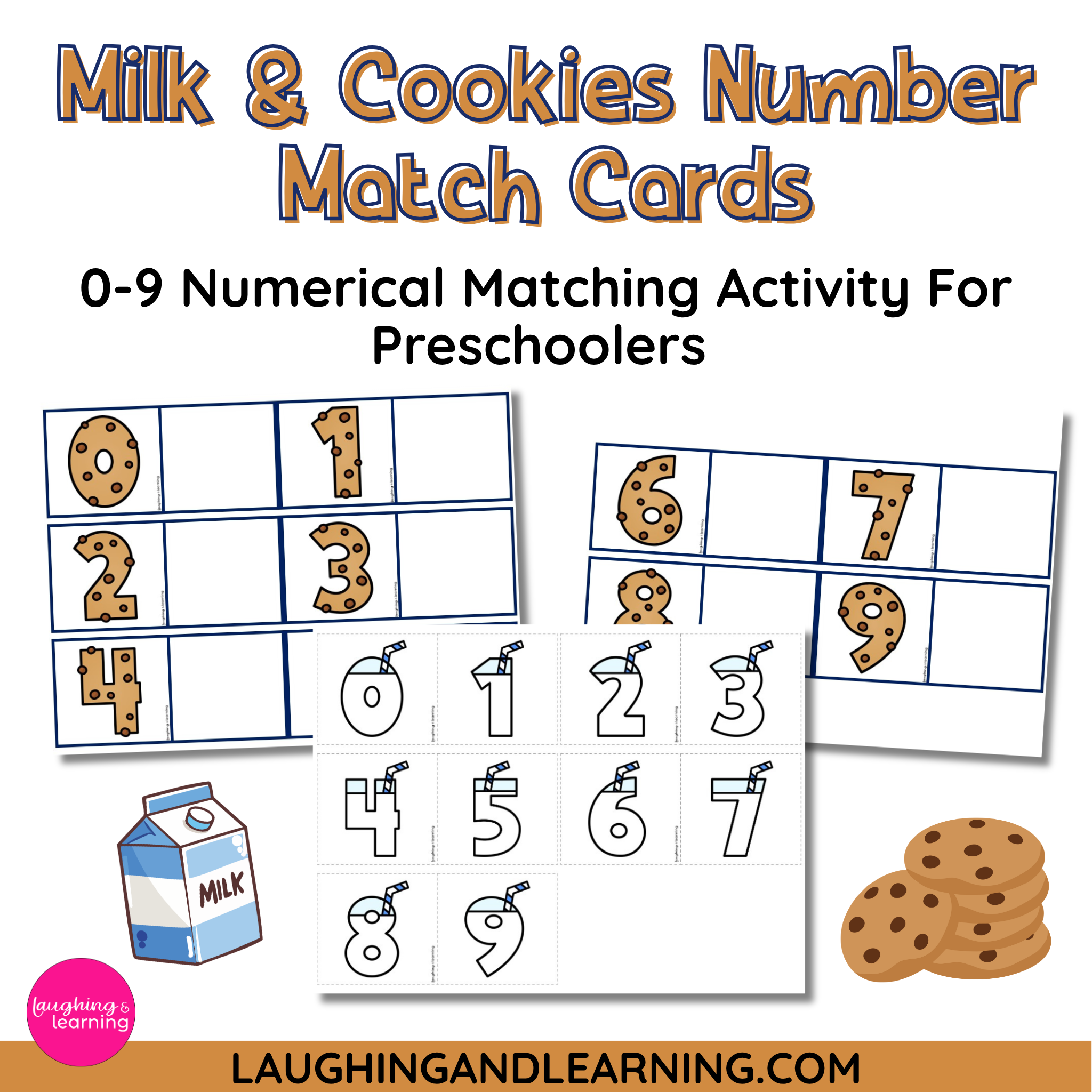 Milk & Cookies Number Match Cards: Number Recognition Activity for Preschool