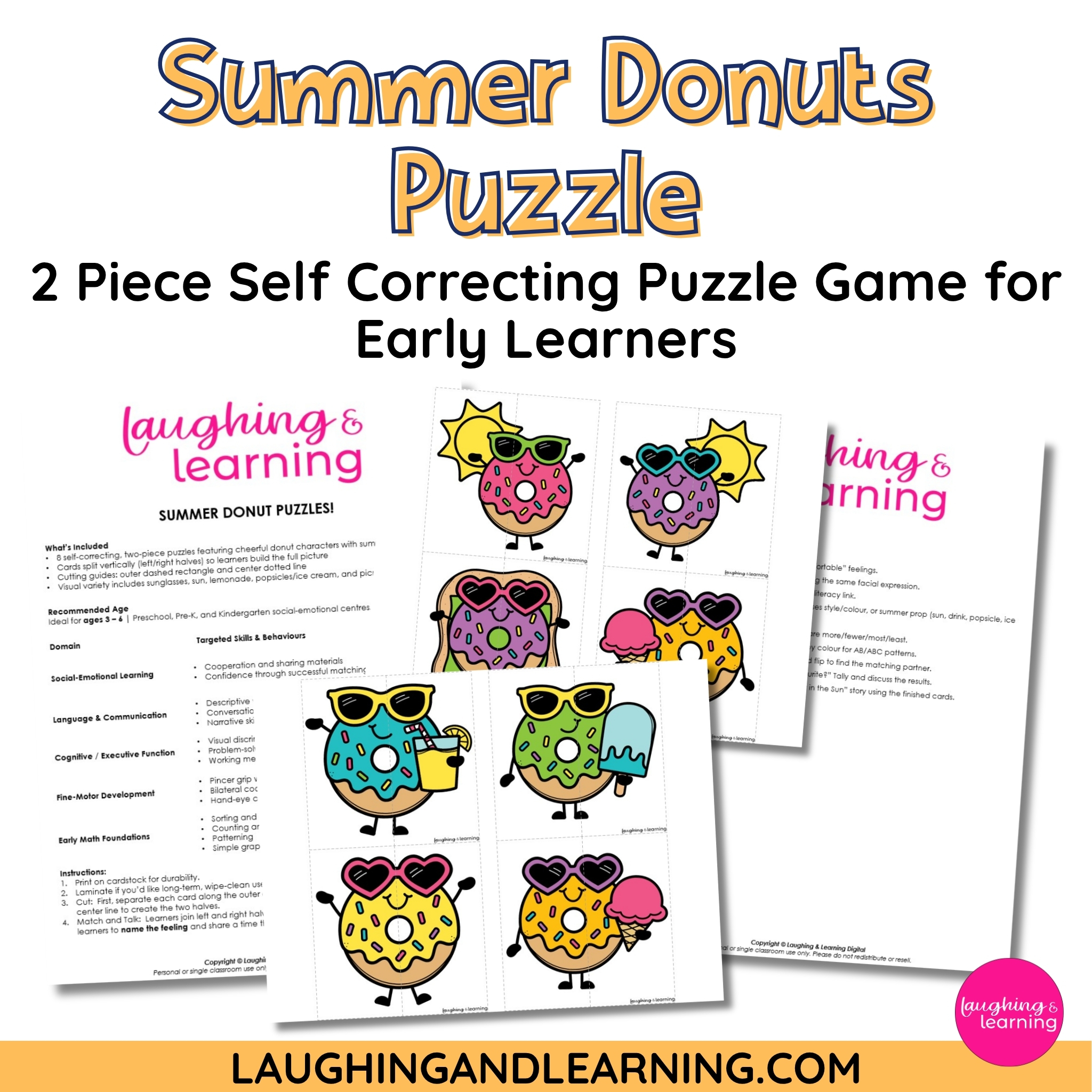 Summer Donuts Puzzle for Preschool and Kindergarten Learners